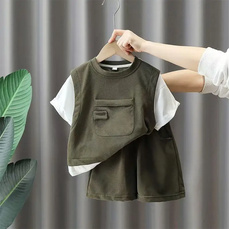 

Children's Clothing Summer Outfit Set 2026 New Boys Baby Short sleeved T-shirt+Shorts Pure Cotton Two-piece Set