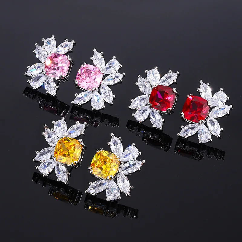 

Earrings Jewelry Purple Light Color Changing Red Corundum Sparkling Diamond Earrings S925 Silver Needle Fashion High-end