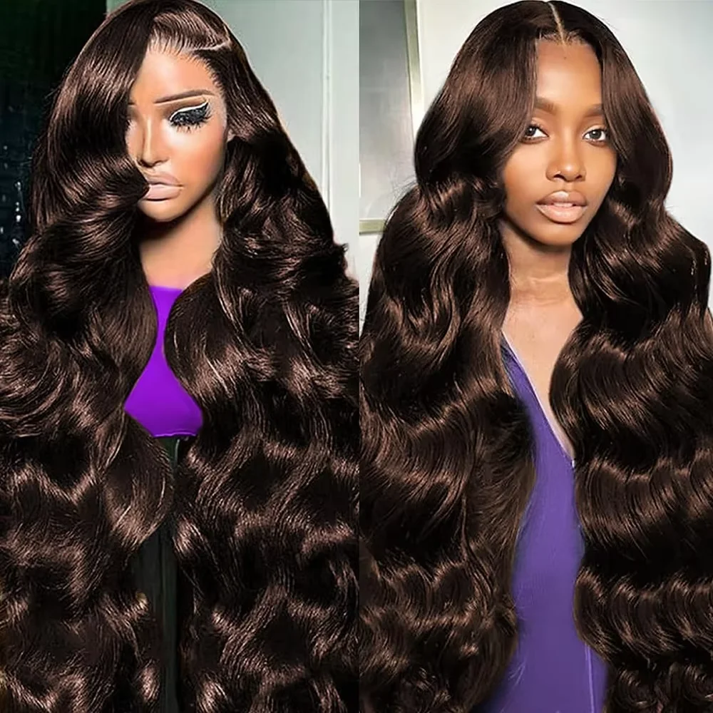 

42 46 Inch Chocolate Brown Body Wave 13x6 Lace Frontal Wig Transparent HD 13x4 Lace Front Human Hair Wigs Pre plucked For Women