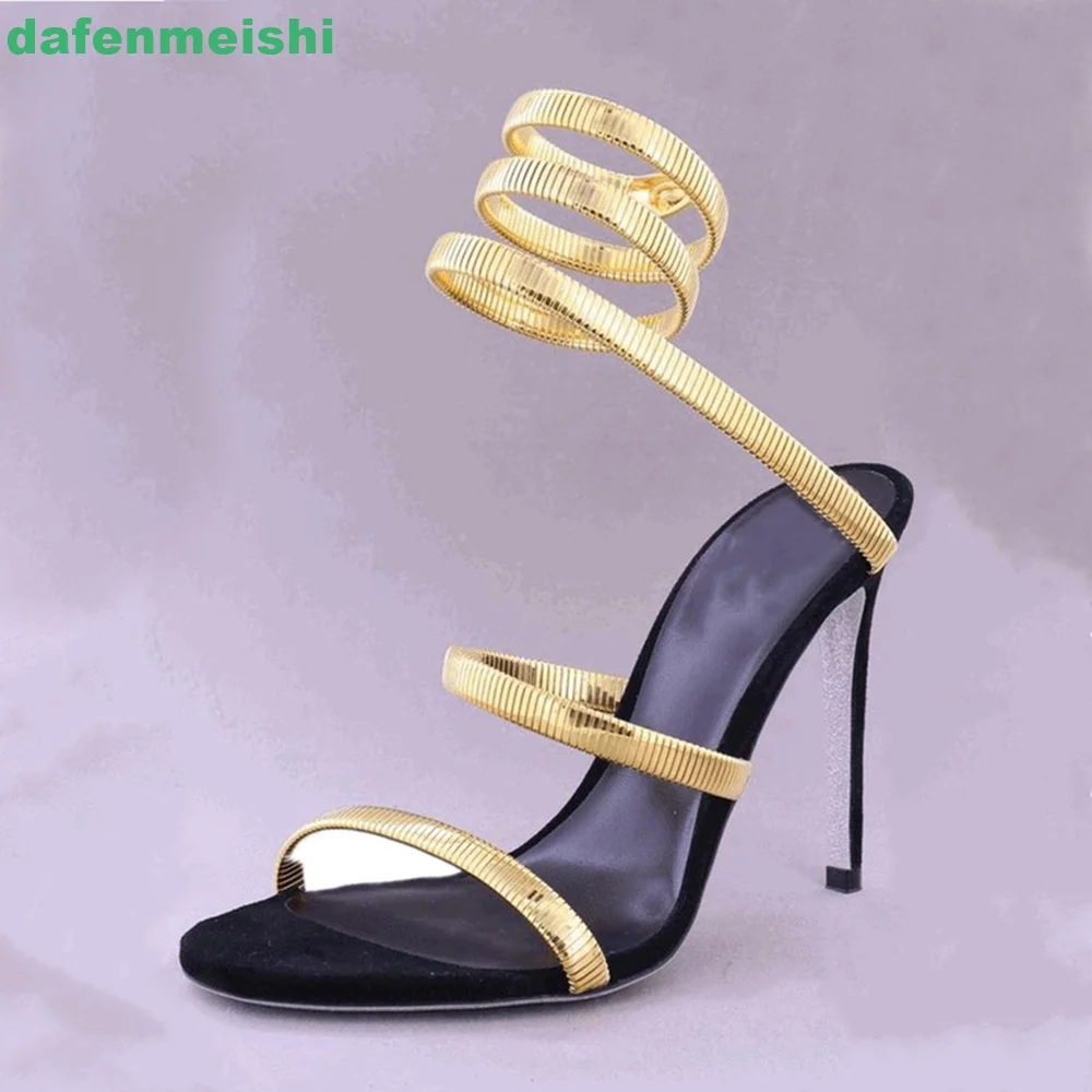 

2025 Summer Snake-Shaped Wrap Strap Sandals for Women 10Cm Stiletto Heel Open Toe Fashion Sandals Large Size Women's Shoes