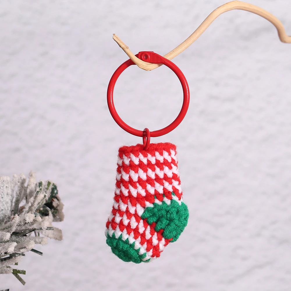 Gehäkelter Weihnachtskranz, handgefertigter gewebter Weihnachts-Türhänger, Auto-Spiegel-Anhänger, Weihnachtsbaum-Dekoration, Geschenk – Detail 5