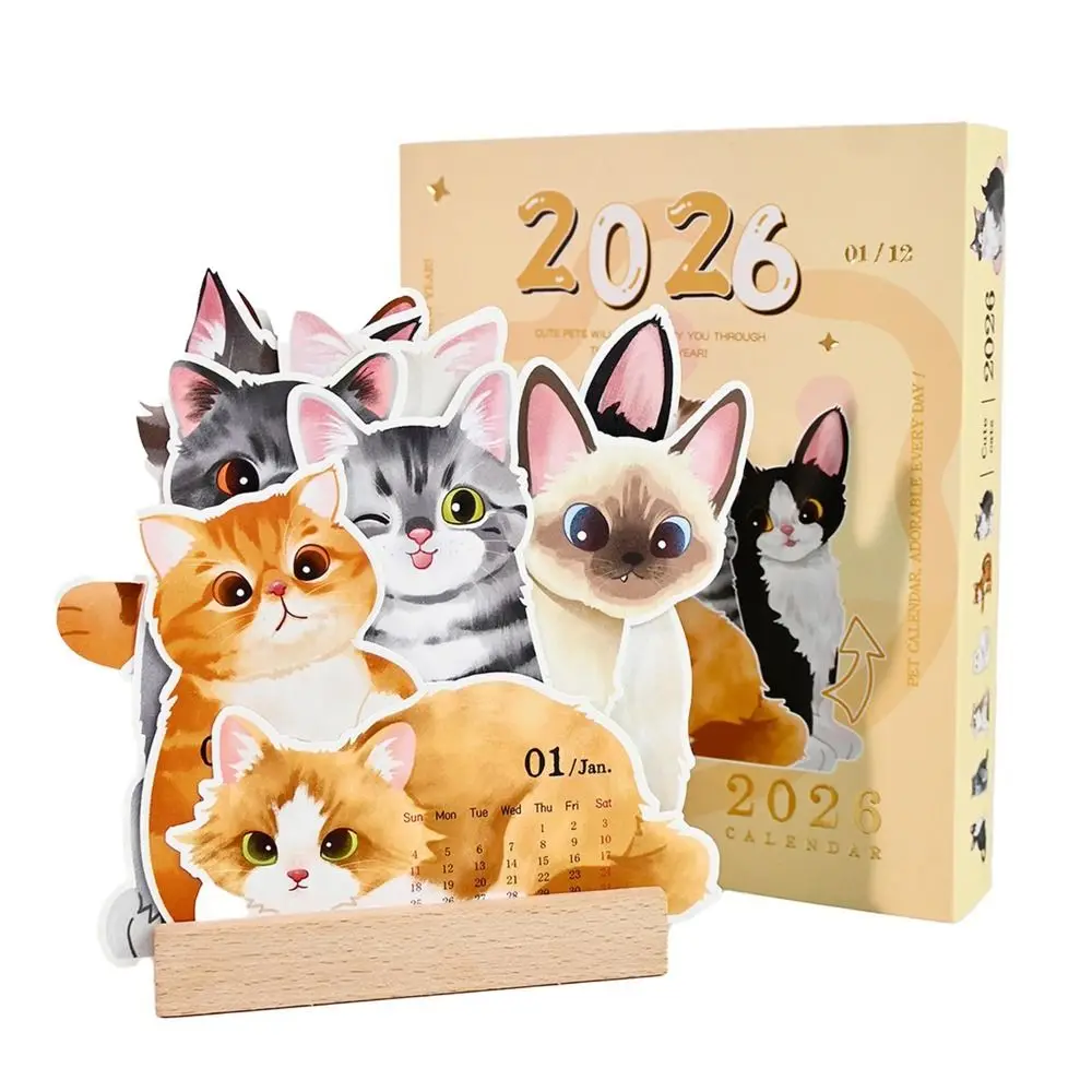 

Thick Paper 2026 Calendar Coil Binding Creative Cat Dog Desk Calendar Write Memos Daily Planning Supplies Agenda Organization