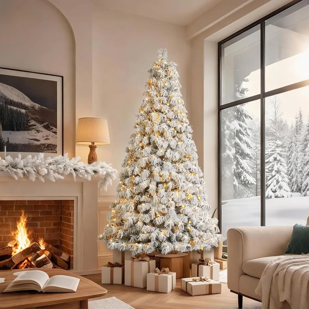 

7.5ft Prelit Christmas Tree, Flocked Full Spruce Artificial Christmas Trees with 1048 PVC Branch Tips, Snowy Luxe