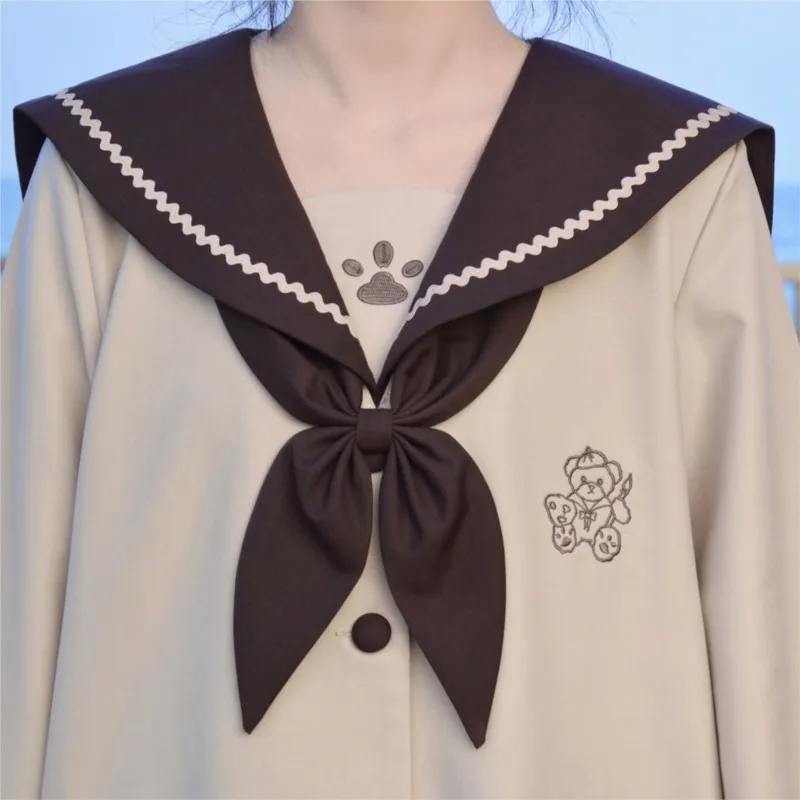 Fato de marinheiro de mangas compridas para meninas, roupa escolar, roupa escolar, uniforme japonês do pintor de ursos JK, fofo e macio, coreano e japonês