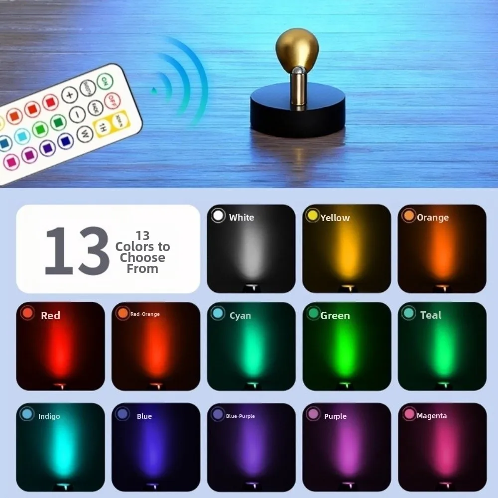 Magnetic Suction Magnetic LED Spotlight 13 Colors Rotatable Head Wireless Night Light Dimmable with Remote Control Wall Lamp