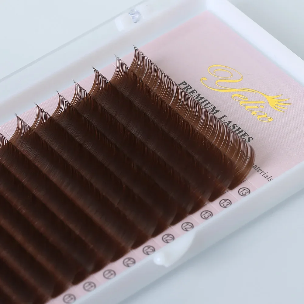 Yelix 10-13mm Mixed Tray Light Brown Silk Eyelash Extensions Professional Synthetic Mink Lashes Semi-permanent False Eyelashes