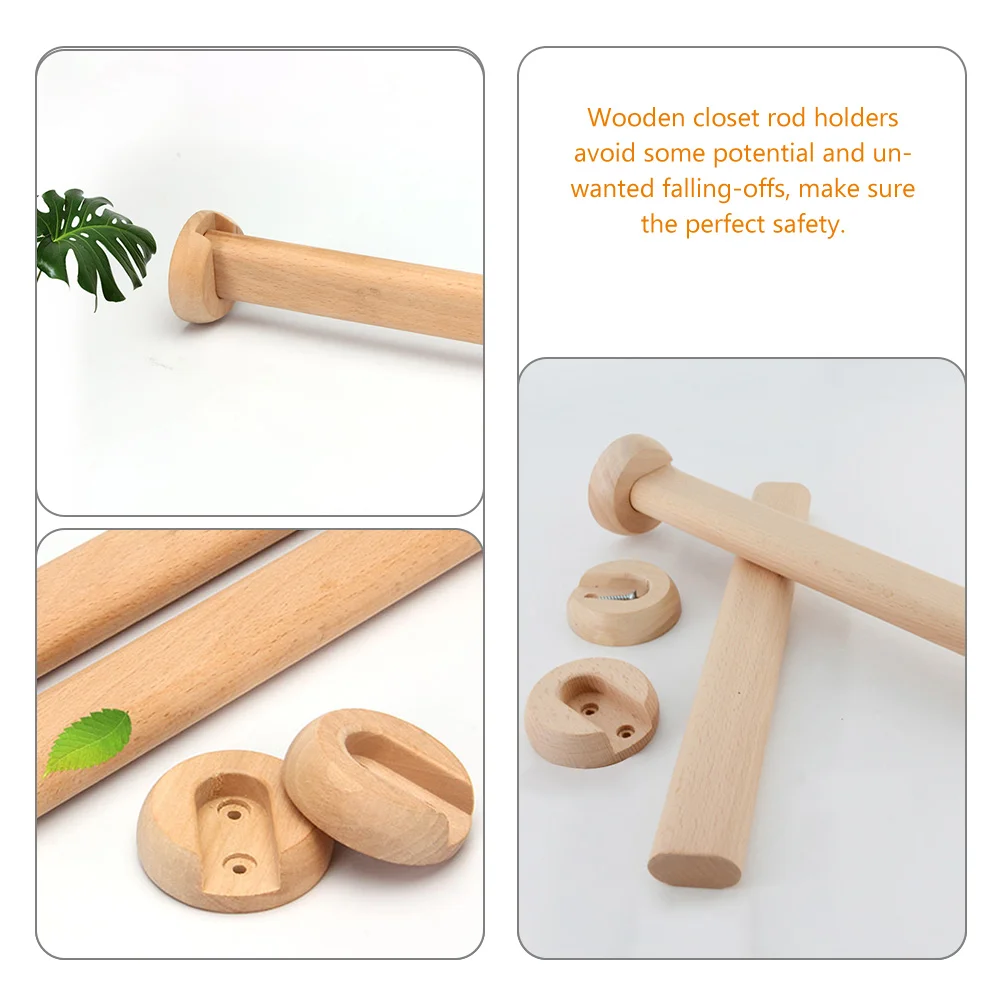 

Wooden Sockets Wood Pole Holders Support Closet Pole Bracket Wood Curtain Rod Holder Closet Bar Bracket Shower Rod Holder