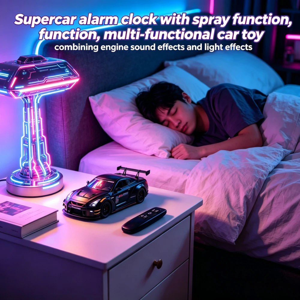 

Creative Desktop Ornament Car Alarm Clock, LED Night Light With Spray & 3 Sounds, Ideal Gift For Kids Car Lovers