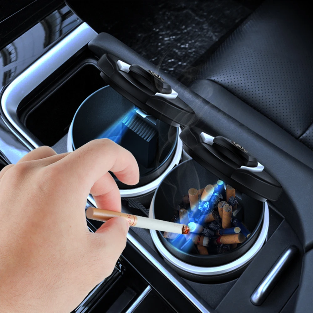 Car LED Ashtray Smokeless Auto Flame Retardant Cigarette Storage Cup For Nissan X-trail Qashqai Note Juke Sentra Patrol Navara