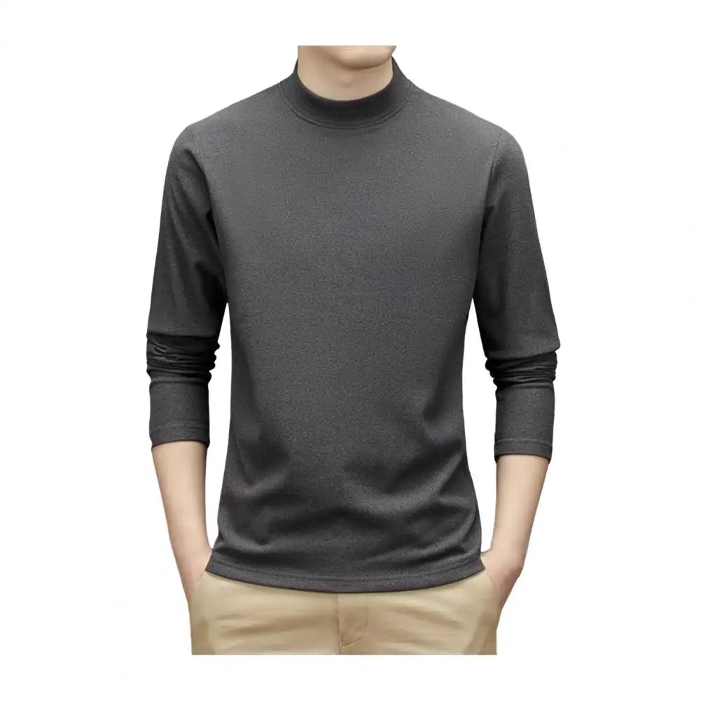 Men Winter Top Men's Double-sided Velvet Slim Fit Pullover with Half-high Collar for Home Gym Street Wear Stretchy Long Sleeves