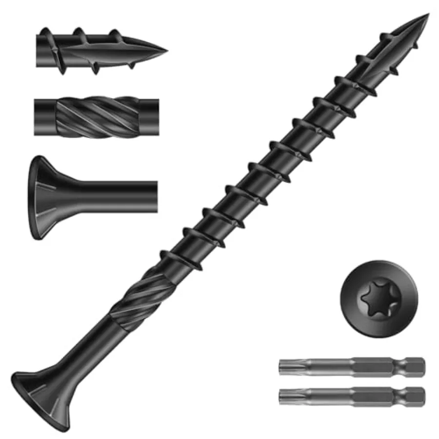 

Deck Screws 795Pcs 0lb. Carbon Steel,,Flat Head, Rust Resistant epoxy Coated, with T5 Star Bit
