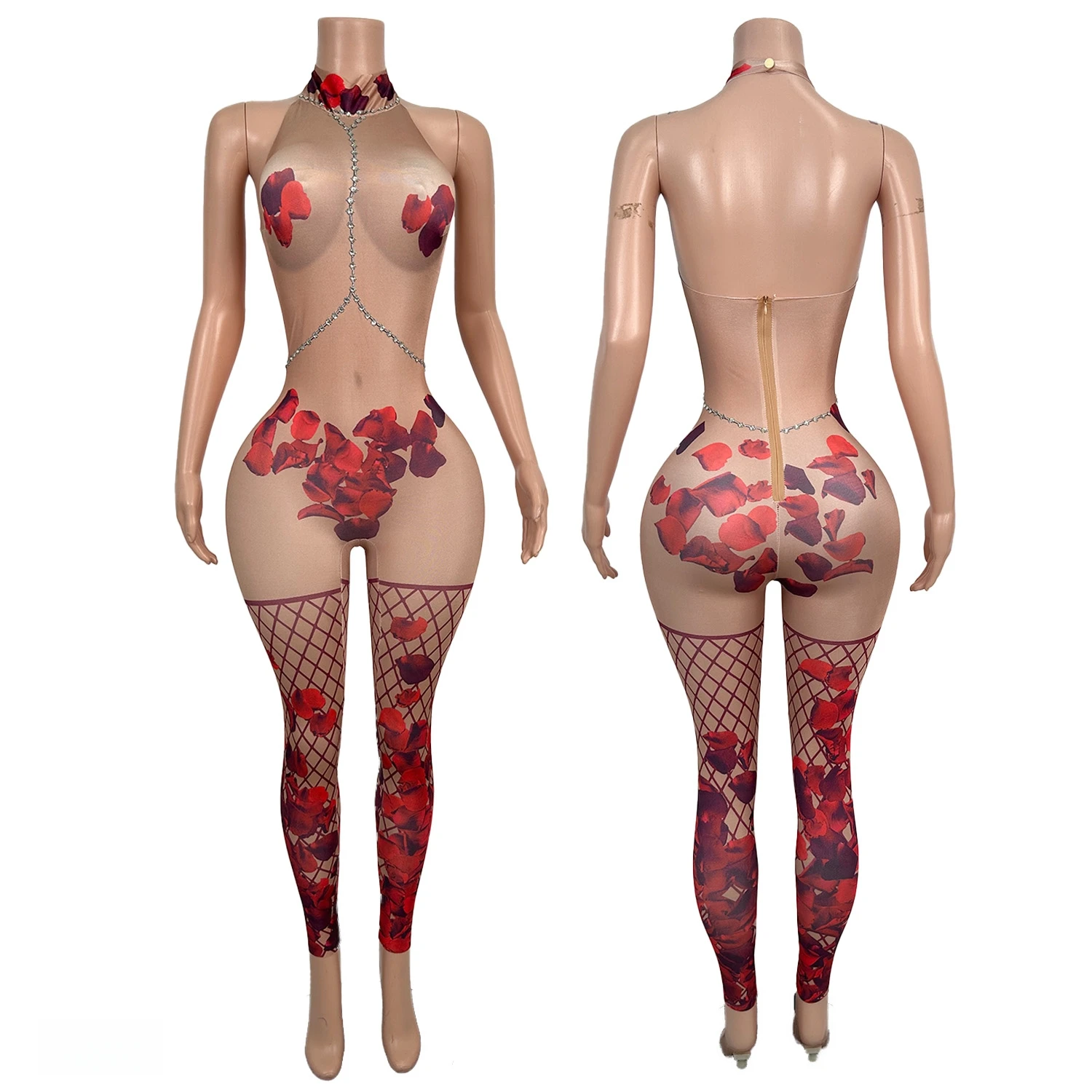 

Spandex Elastic Tight Fitting Sexy Jumpsuit Printing Drag Queen Stage Performance Wear Night Bar Club Dance Sleeveless Jumpsuit