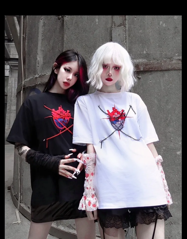 Sales! Blood Supply Limited Clothes Loose Short-sleeved T-shirt with Arm Sleeve Summer Gothic Punk Girls Tee Shirt Women