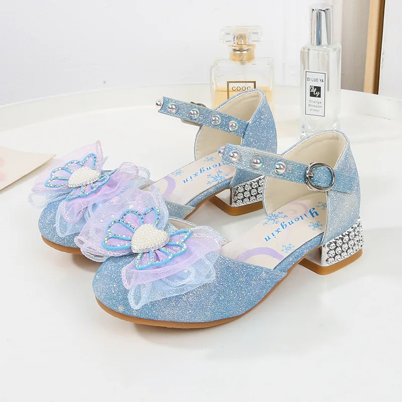 

Children High Heels Sandals Chic Sequins Kids Wedding Party Dress Sandals Fashion Sweet Bowknot Princess Shoes for Girls Causal