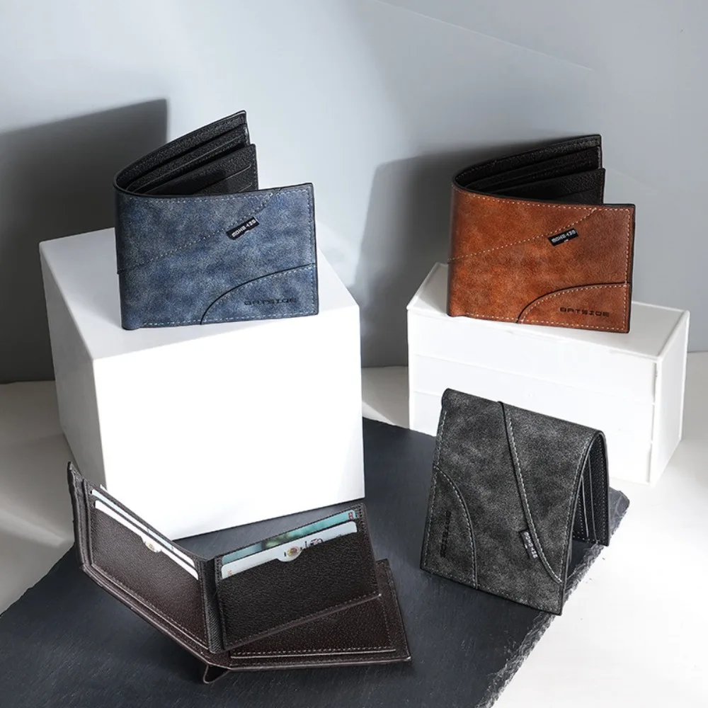 محفظة رجالية من جلد البولي يوريثان ذات سعة كبيرة مربعة قصيرة للبطاقات حقيبة فاخرة كلاسيكية للأعمال أساسيات السفر