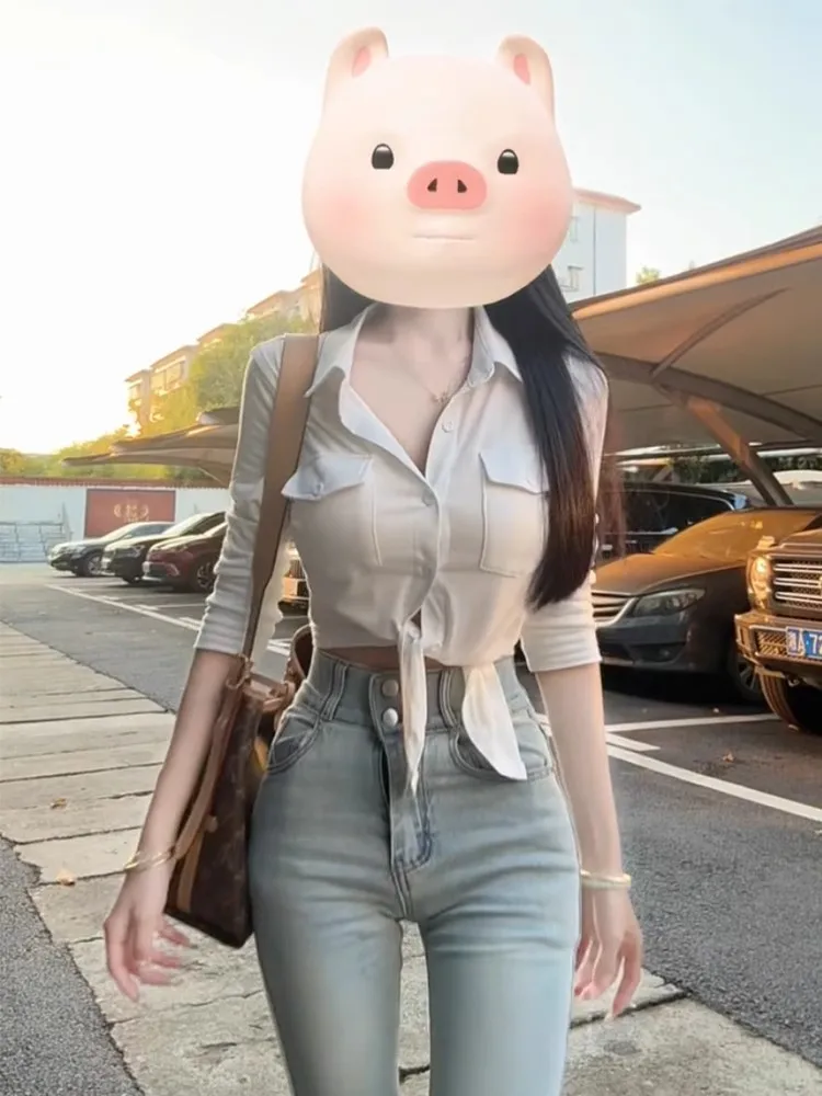 

2025 New Pure Desire Sle Long Sve Collared Women's irt Slim Fit ort Top Inner Wear Korean Sle Office Commute