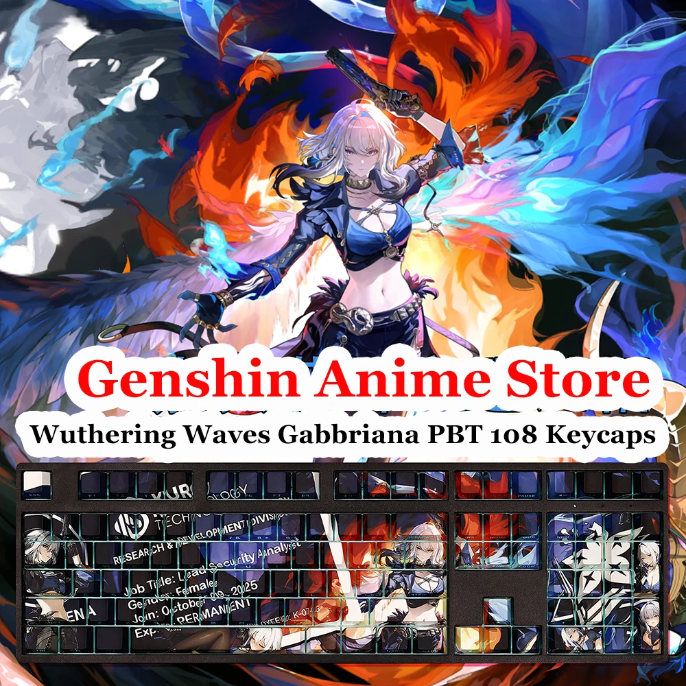 

Wuthering Waves Gabbriana PBT 108, колпачки для клавиш, реквизит для косплея, игровые колпачки для клавиш, термосублимация, механическая тема, аксессуары для клавиатуры