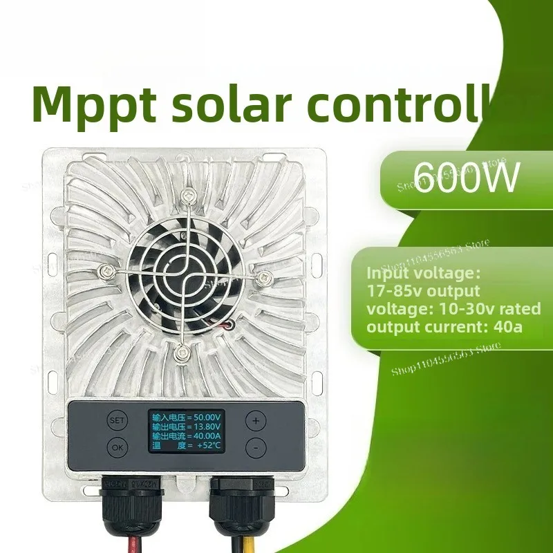 600W MPPT Solar Charge Controller 40A 10-30V Adjustable OLED Display Smart Fan Photovoltaic