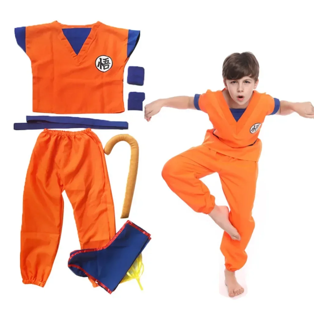 

Детский костюм для косплея по мотивам аниме Z Son Goku, яркий костюм для мальчика на карнавал, солнцезащитное платье goku, новогодний жилет на поясе, платье на запястье для Хэллоуина