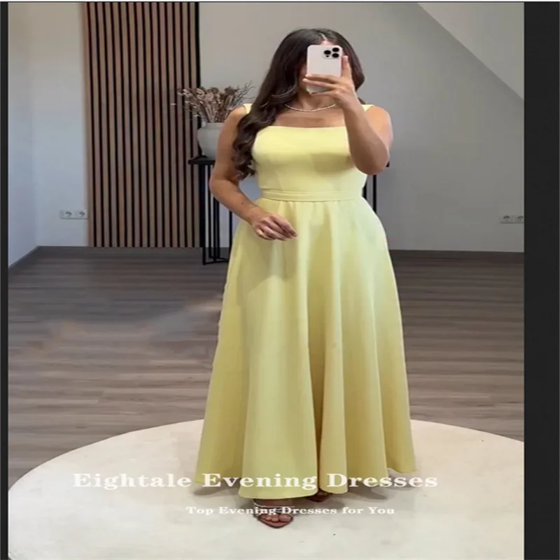 Vestidos 2025 mulher árabe elegante vestido de noite sem alças uma linha vestido de baile amarelo longo personalizado vestido de festa de casamento f