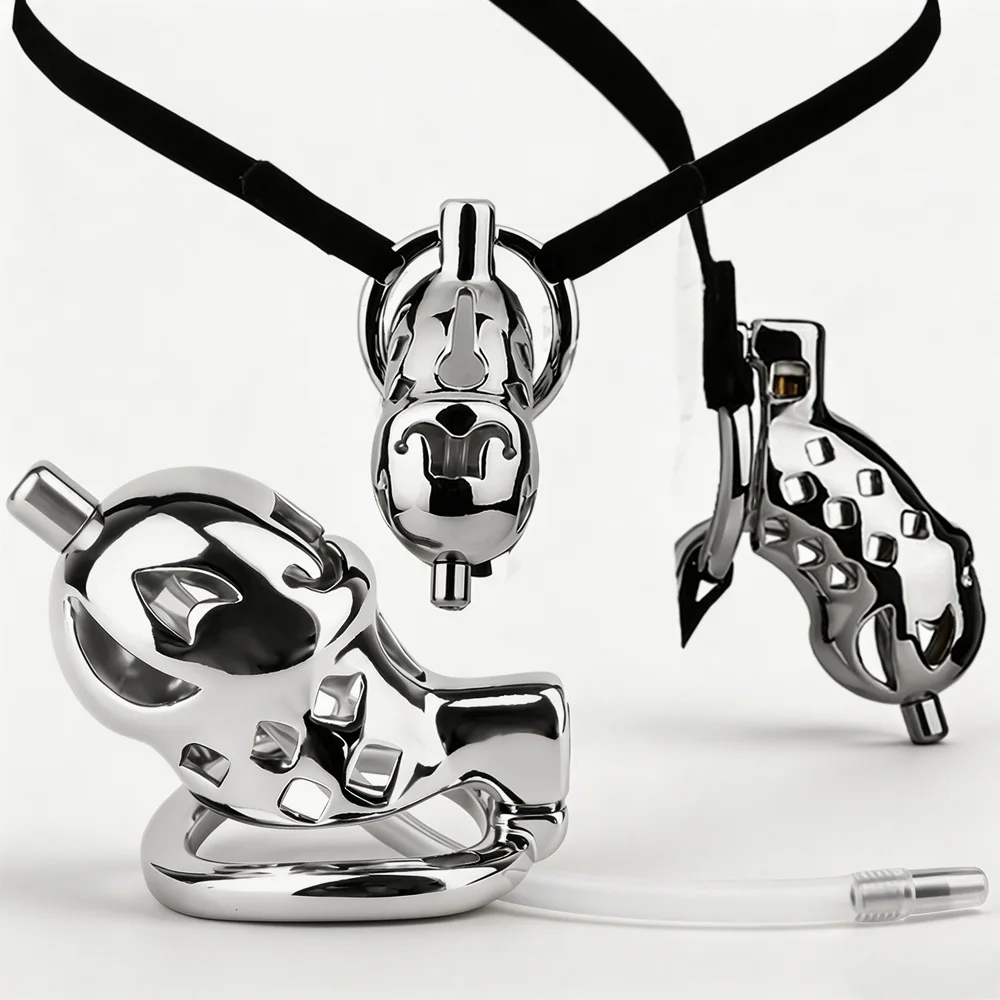 LEZEE Stainless Steel Penis Cages Male Chastity Cage With Chastity Belt Silicone Catheter Tube Cock Cage BDSM Sex Toys For Men