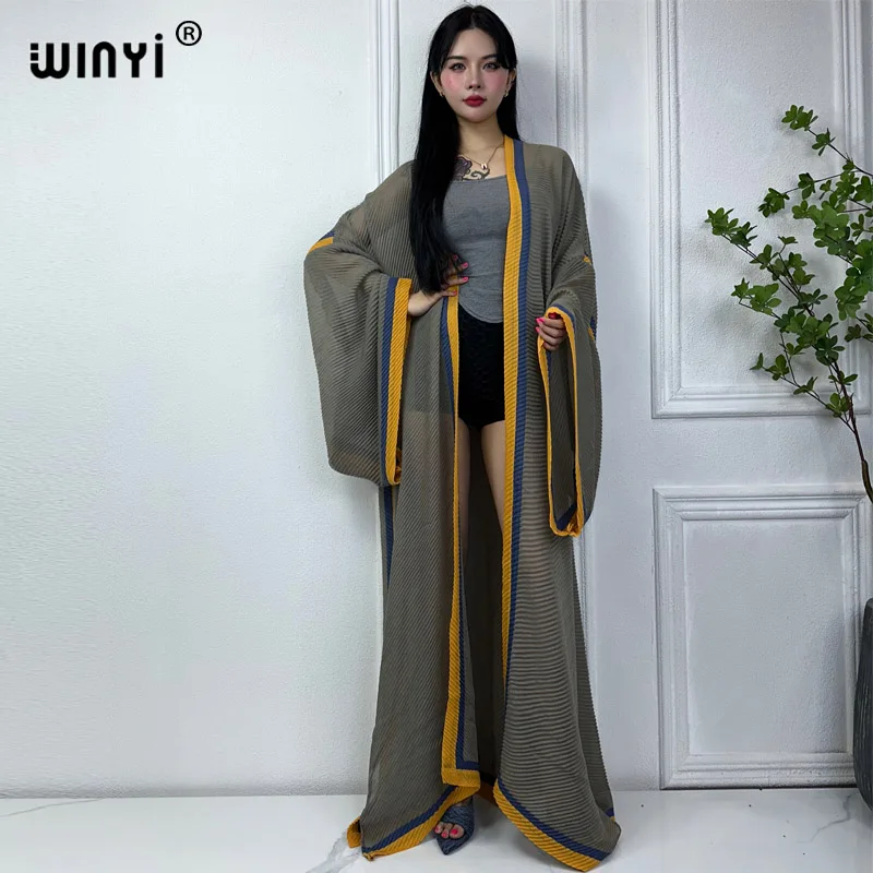 WINYI new 2023 Europe Pleated dress Beach Wear elegant Africa women Cardigan holiday party Kimono cover-ups for women maxi abaya