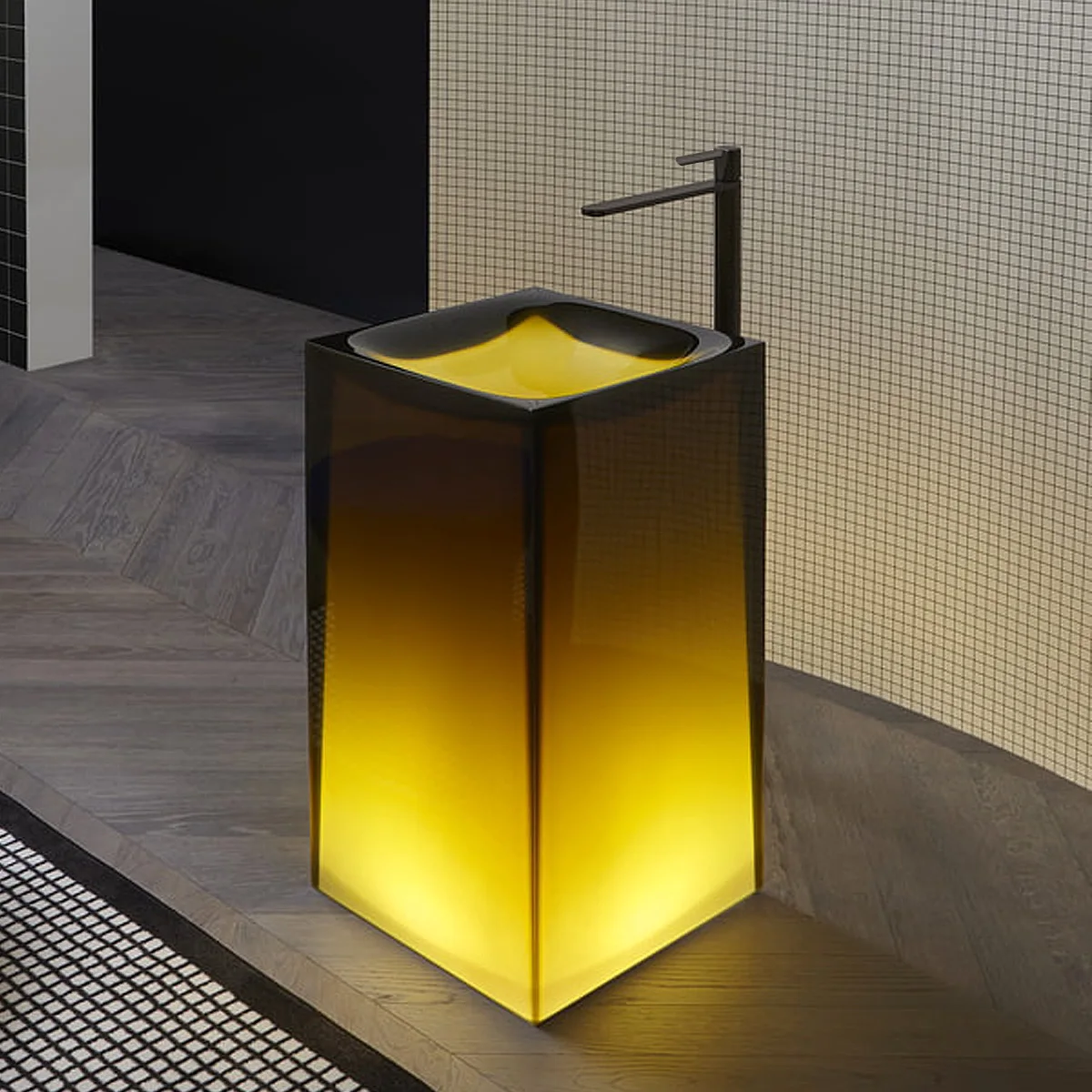 

Square transparent wash basin hotel integrated floor wash basin bed and breakfast color transparent column basin