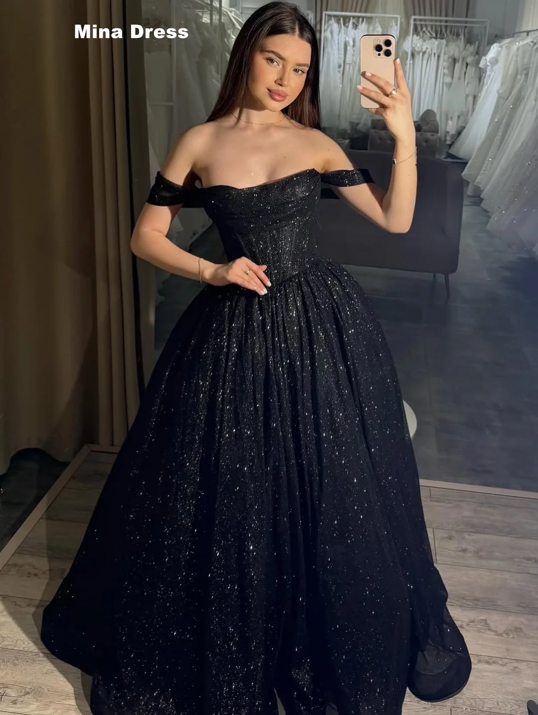 Mina Customized Bean Paste Color Evening Dresses Wedding Dress Shiny Elegant Party Dresses 2026 One Shoulder Backless Sleeveless