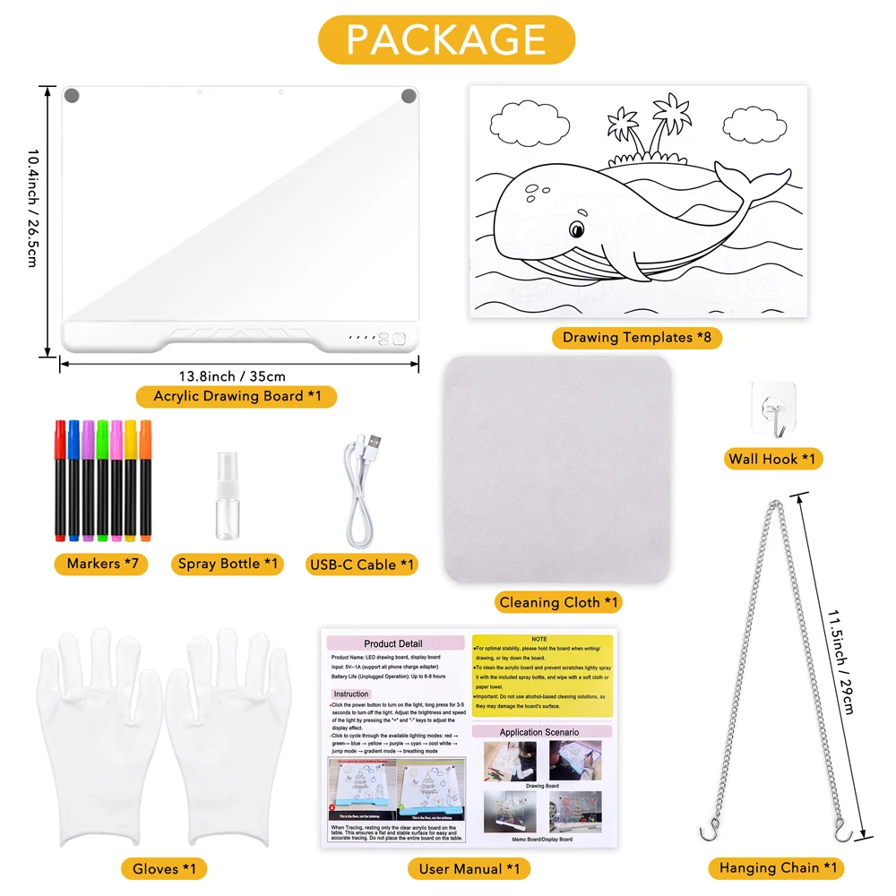 

Light Up LED Note Board with 7 Colors Rechargeable LED Acrylic Drawing Board for Kids Message Writing Board with 7 Markers
