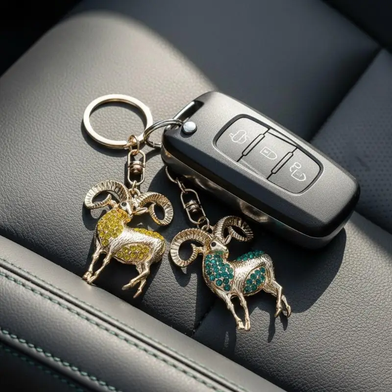1 Stück Funkelnder Strass-Ziegenanhänger für das Auto mit Karabinerhaken als Schlüsselhalter – Detail 11