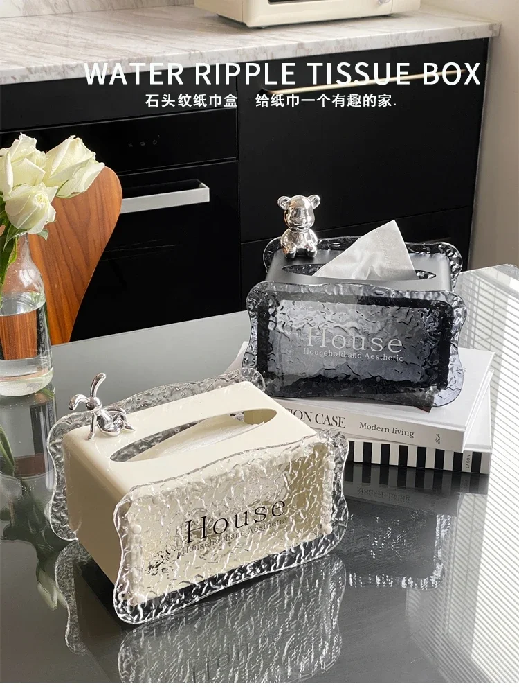 

Creative Tissue Box, Acrylic Suction Paper Box, Living Room Coffee Table, Household Light Luxury Hand Wiping Paper Box