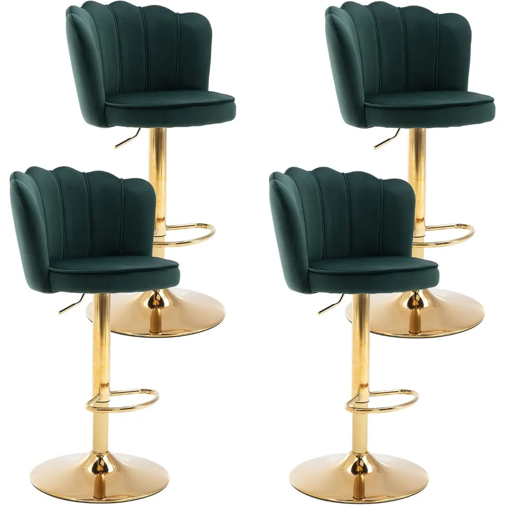 

Swivel Barstools Bar Height Set of 4 Adjustable Upholstered Counter Stool Velvet Bar Chairs with Back/Gold Base for Kitchen