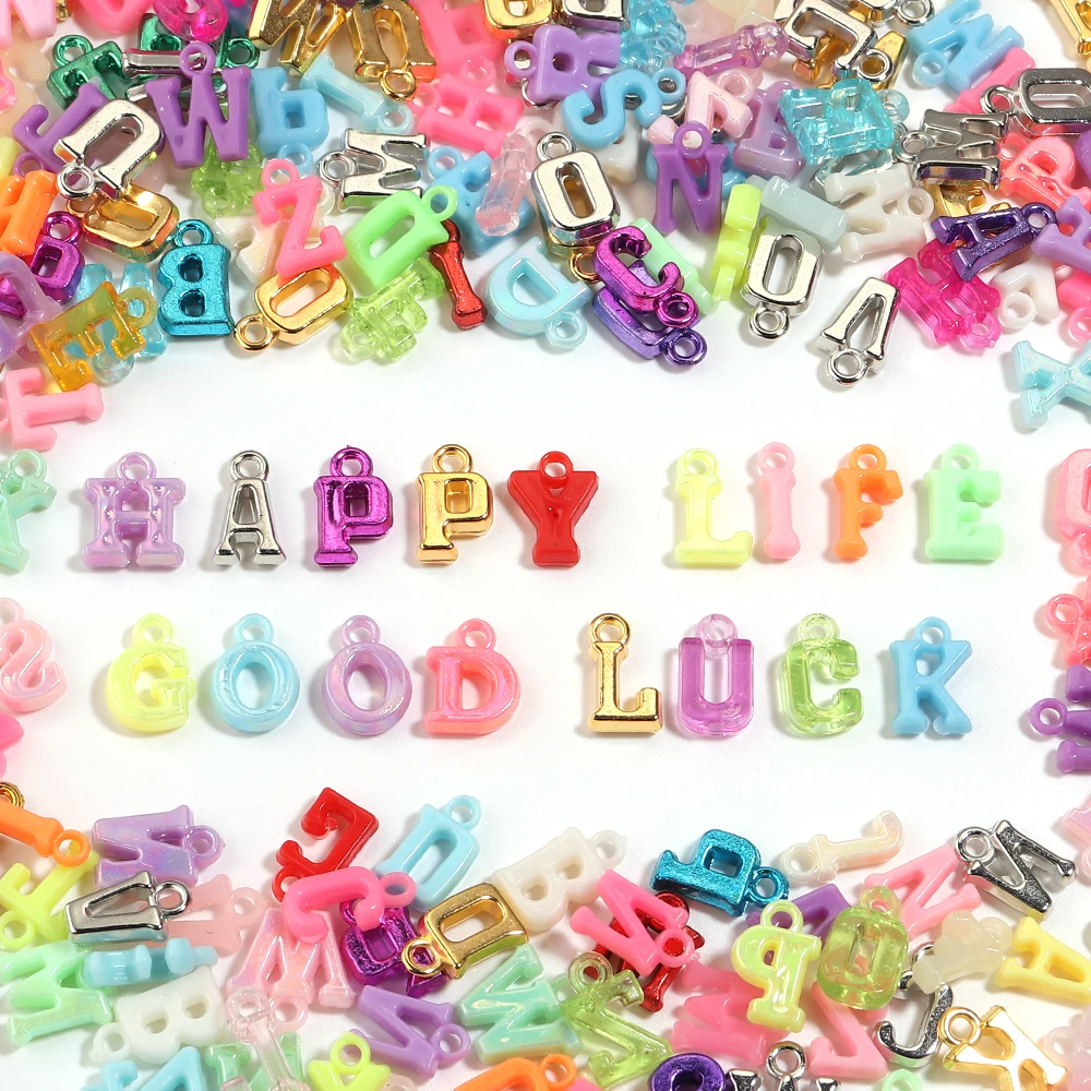 100pcs 14.2mm ABS Mixed Letter Beads Colorful Alphabet Pendant Charms for DIY Jewelry Making Bracelet Necklace Accessories