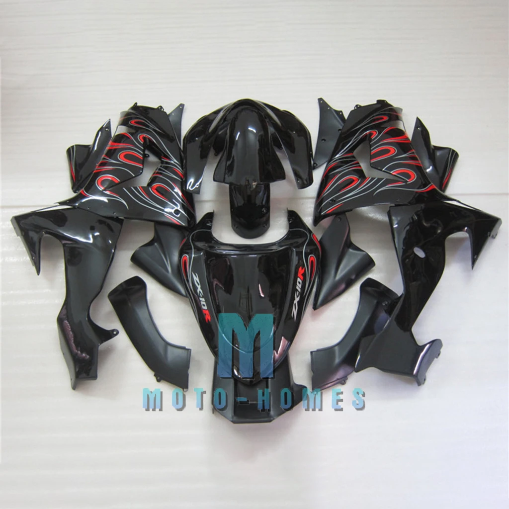 100% Fit Injection Fairing Kit for ZX-10R 2006 2007 Kawasaki Ninja ZX10R 06 07 Sport Racing Rebuild Bike Aftermarket Red Flames