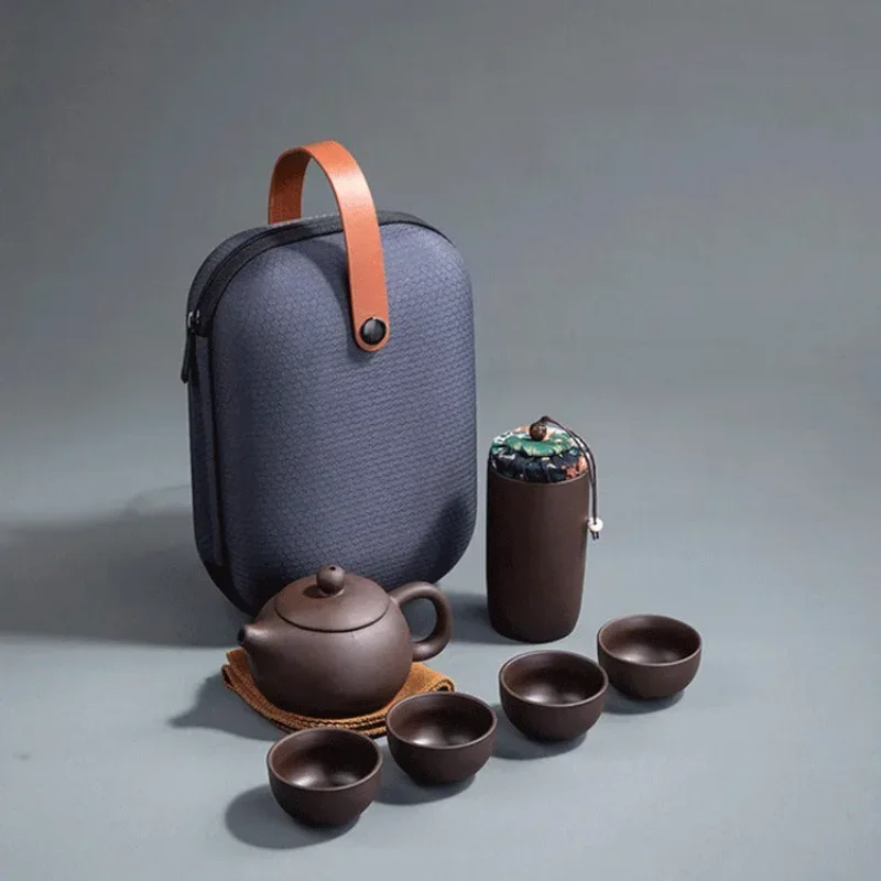 

New 200ml Handmade Purple Sand Kung Fu Tea Set: Chinese Porcelain Pot with 4 Travel Cups
