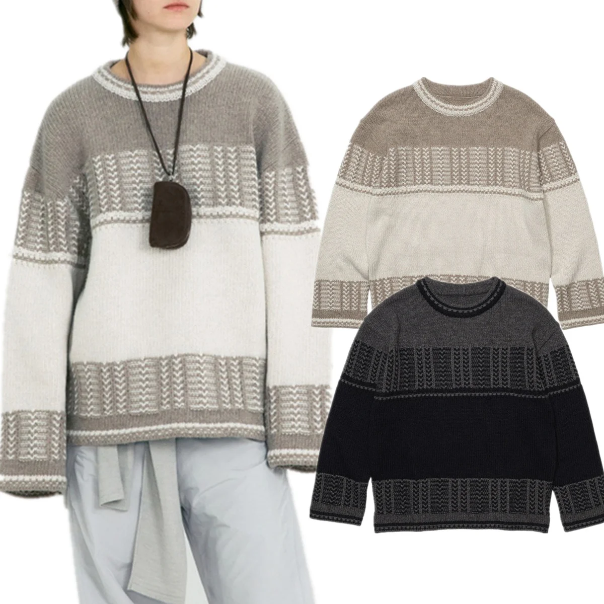 

Dave&Di Nordic Minimalist Retro Geometric Jacquard Round Neck Pullover Tops Winter Wool Warm Women's Sweater Woman Clothing