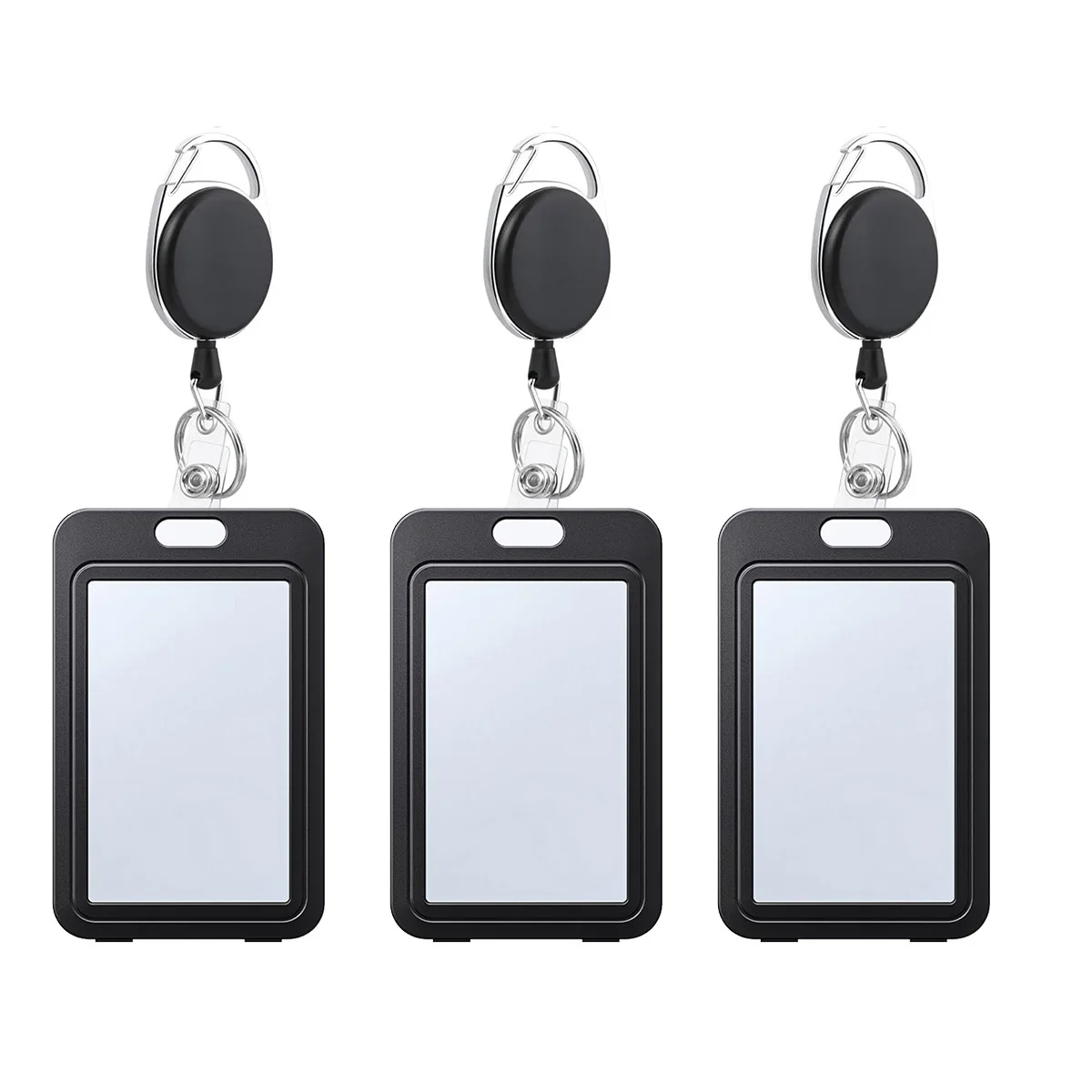 Black Plastic Card Holder Retractable Badge Reel Employee Staff Name ID Work Card Holder Business Office Supplies