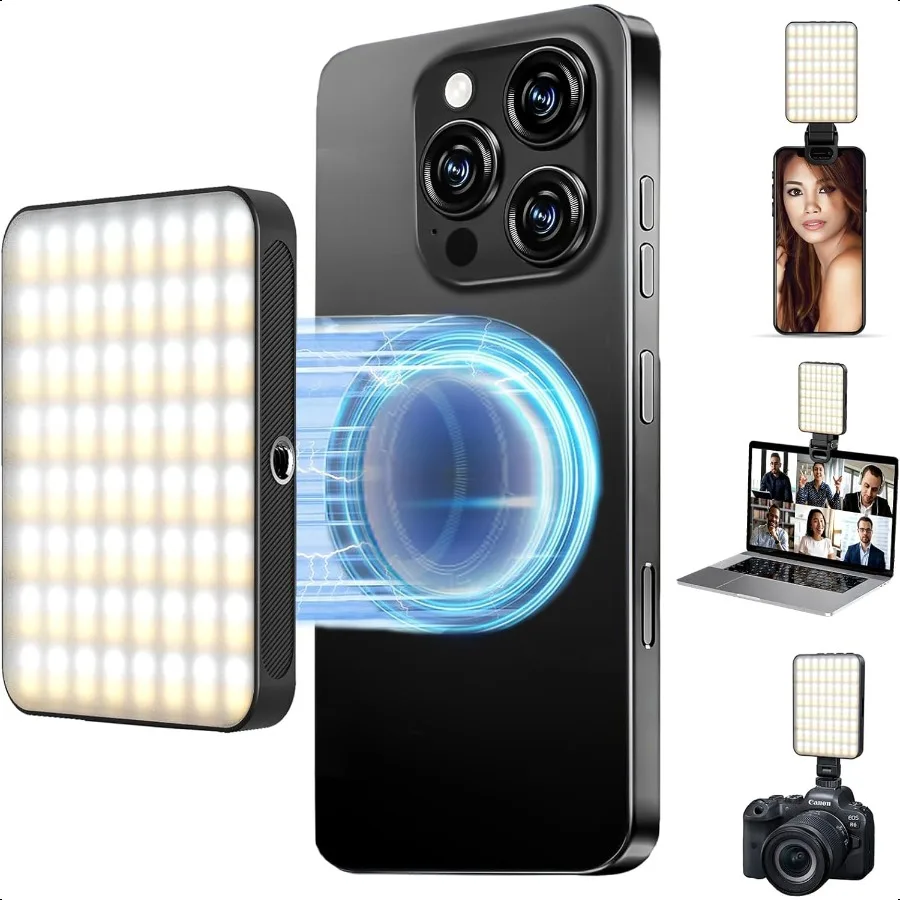 

Magnetic Selfie Light Phone Light Selfie Light for iPhone Makeup Light Lighting for Video Recording 3 Light Modes Compatible wi