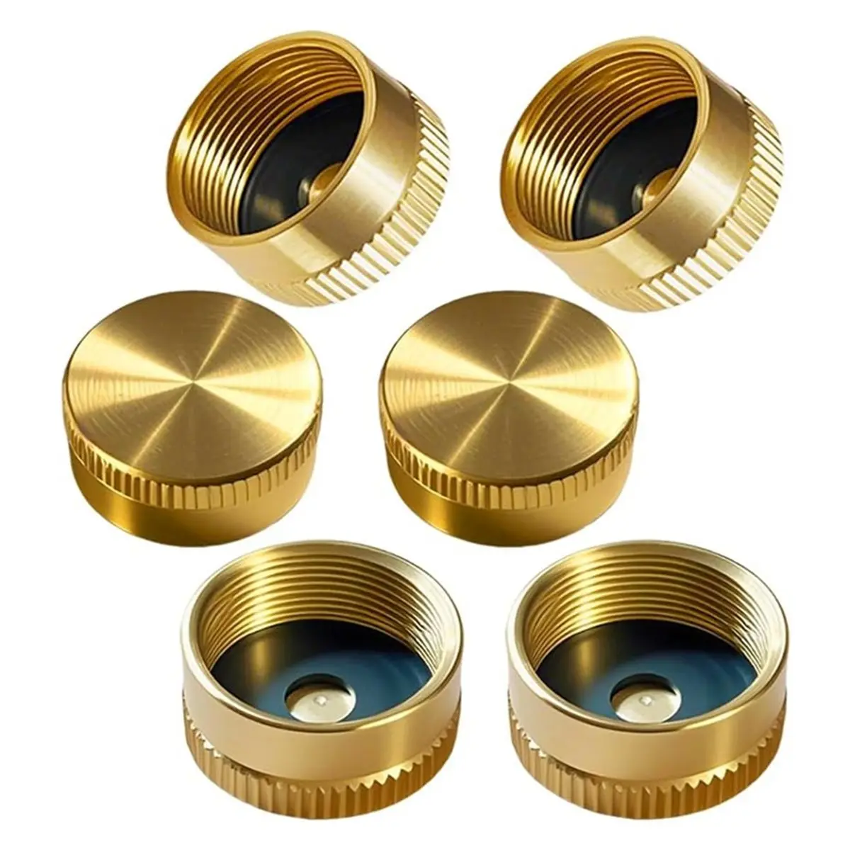 【STABLE QUALITY】6Pcs Solid Brass Propane Tank Cap Universal for 1 LB Refillable Propane Cylinders with Rubber Washer for Camping