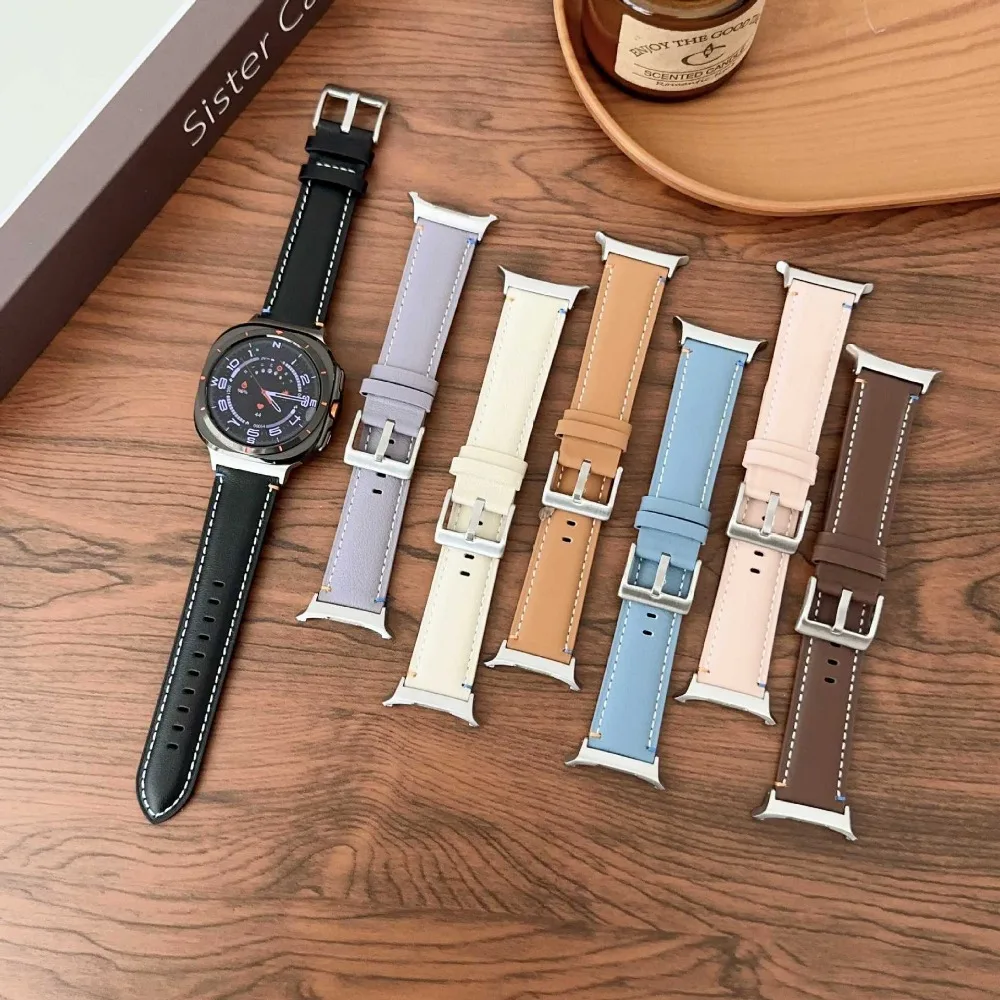 Leather strap for samsung watch 7 ultra 47mm plain strap replacement strap wristband for sanmsung galaxy 7 ultra band