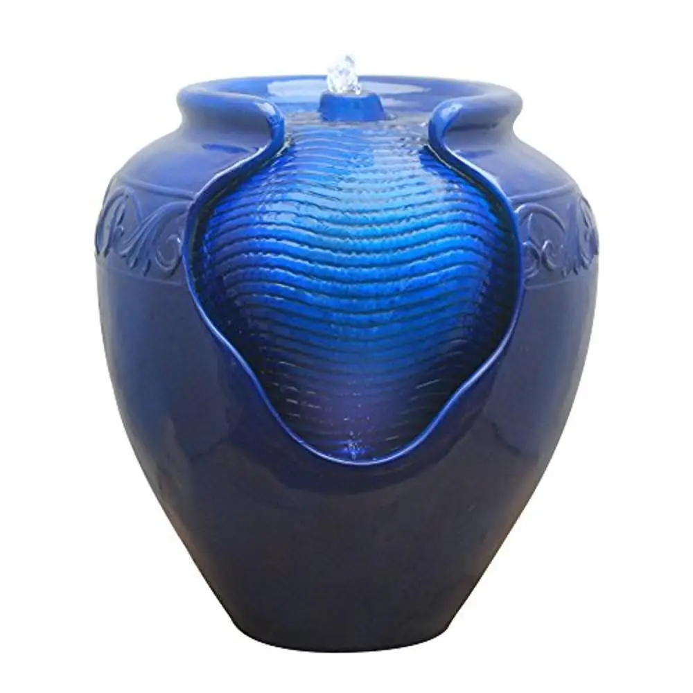 

Garden Oasis Glazed Pot Water Fountain LED Lights Recirculating Pump Outdoor Decor Zen Flow Blue Light Electric Corded Compact