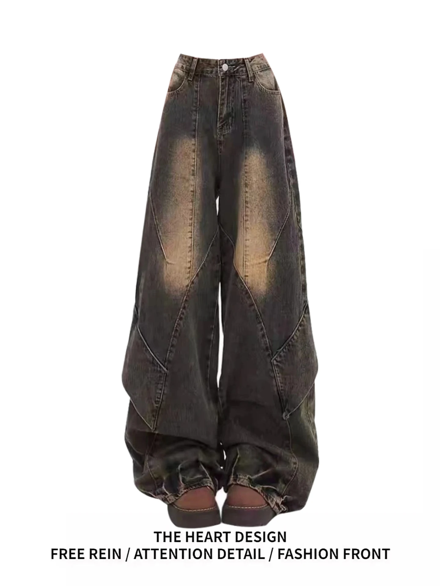 

American Sle Vintage Waed Workwear Denim Pants High Waist Wide Leg Floor-Length Women's Autumn Winter New Design Loose Fit