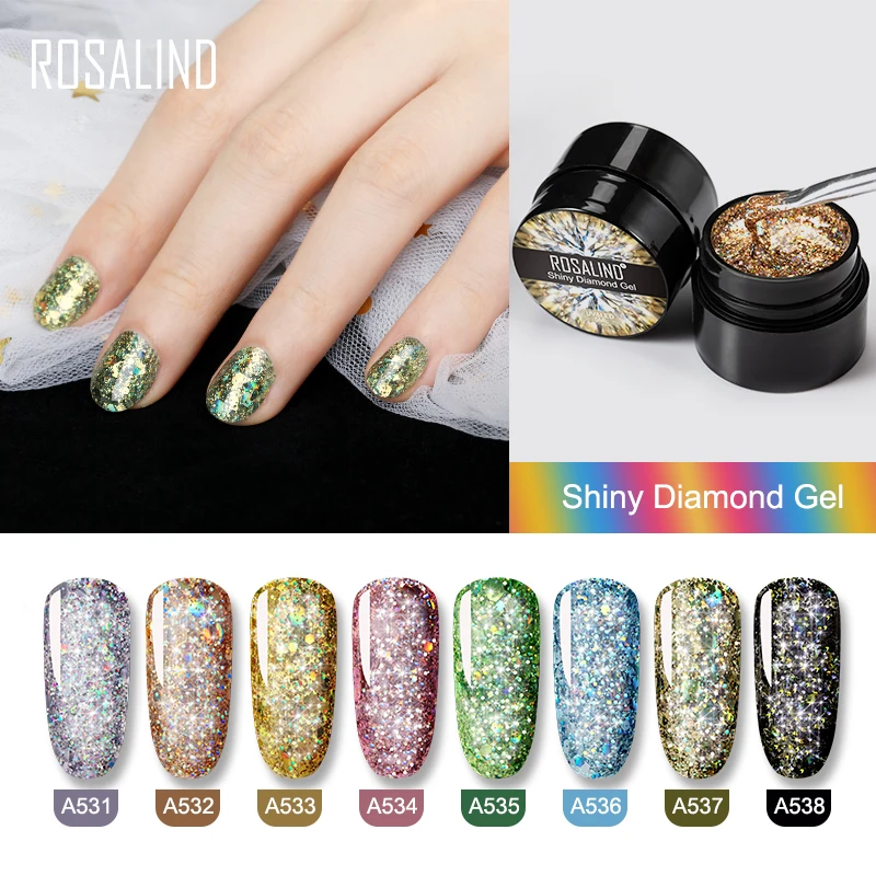 Rosalind gel de uñas 5ml pegamento enlatado pequeño brillos Rainbow Xing Cai serie esmalte de uñas pegamento semipermanente para esmalte de uñas.