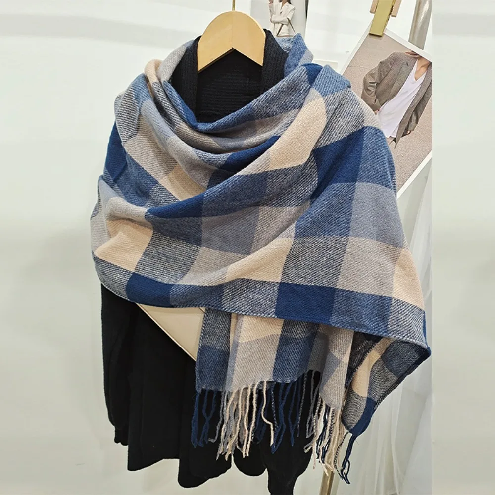 

Fashion Windproof Plaid Scarf Thick Keep Warm Imitation Cashmere Shawl Tassel Korean Style Shawl Wrap Men