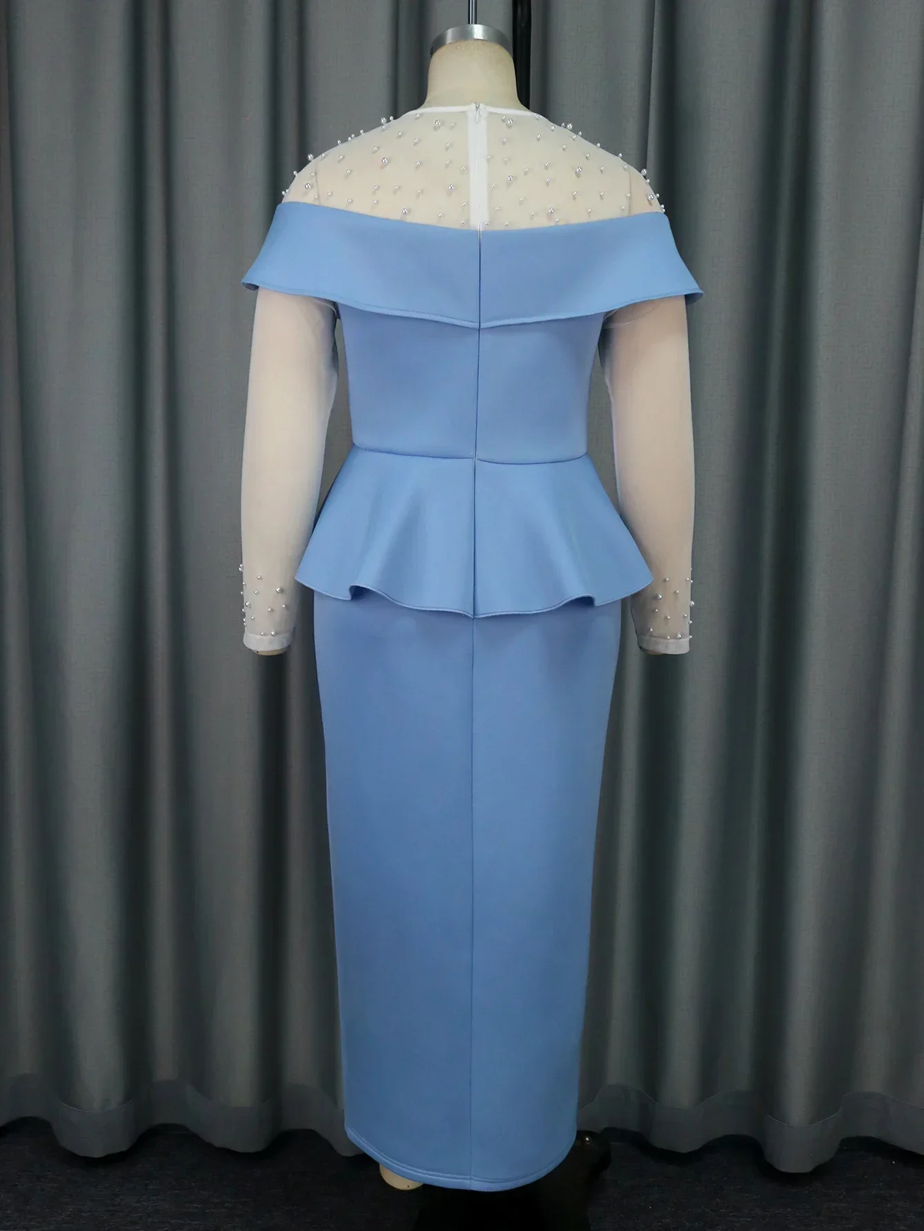 AOMEI Elegant Women\'s Party Dress Slim Fit Long Sleeved Mesh Patch Bead Elegant Occasion Wedding Banquet Robe