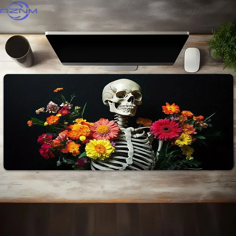 Skeleton & Colorful Flowers Mouse Pad, Rubber Material, Multiple Specifications Available, Ideal for Programmers & Gamers, Perfe