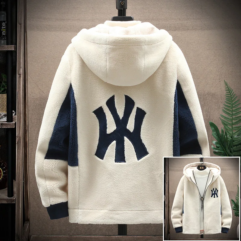 

Мужская куртка из бархата ягненка высшего качества, повседневные пальто на молнии с капюшоном, модные теплые шерстяные куртки, новая мужская зимняя плотная Дизайнерская одежда