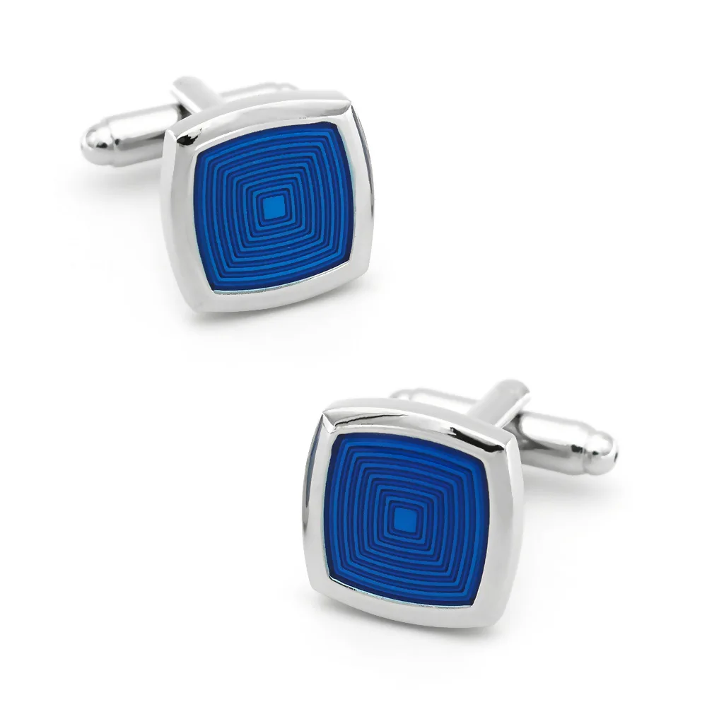 Exquisite Concentric Round Patterned Cufflink Metal Enamel Blue Patterned Cufflinks Men's Business Banquet Dress Shirt Accessory