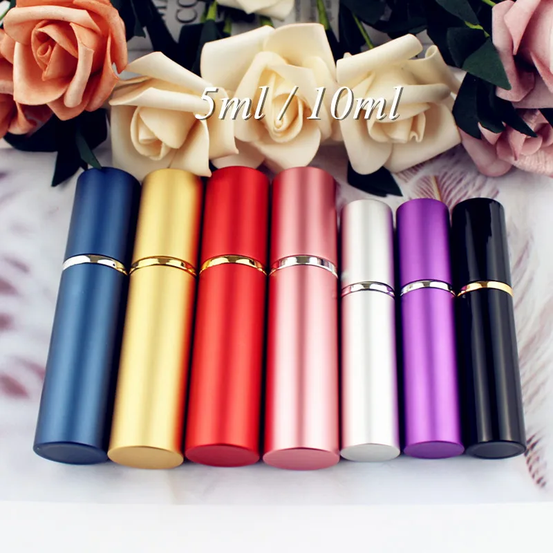 

50pcs Top Quality 5ML 10ML Aluminum Perfume Bottles Refillable Travel Parfum Atomizer Mini Glass Spray Bottle Empty