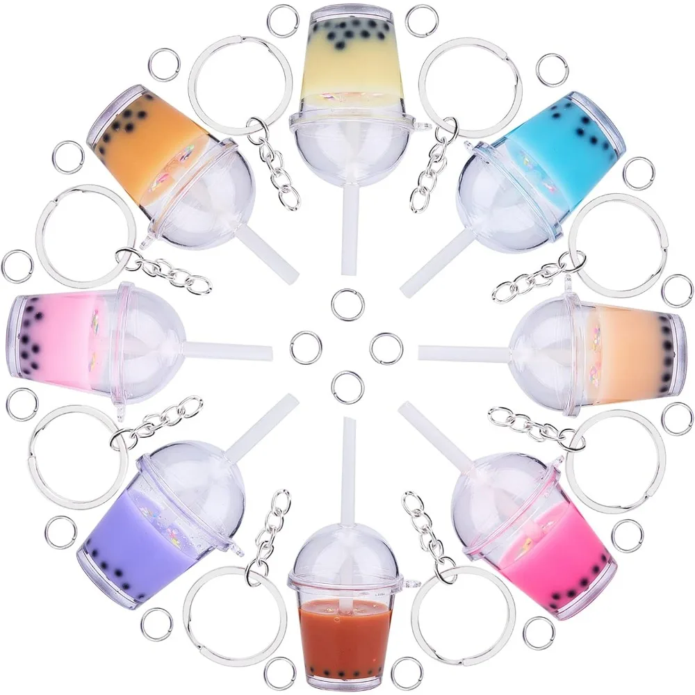 1 Box 36Pcs DIY 8 Sets Food Keychain Mini Lifelike Simulation PVC Clear Pearl Milk Tea Large Charms Jewelry Making Findings